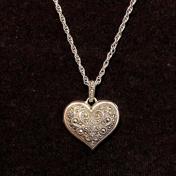 JUDITH JACK Sterling Silver Marcasite Encrusted Large Heart Locket RARE - Picture 5 of 14